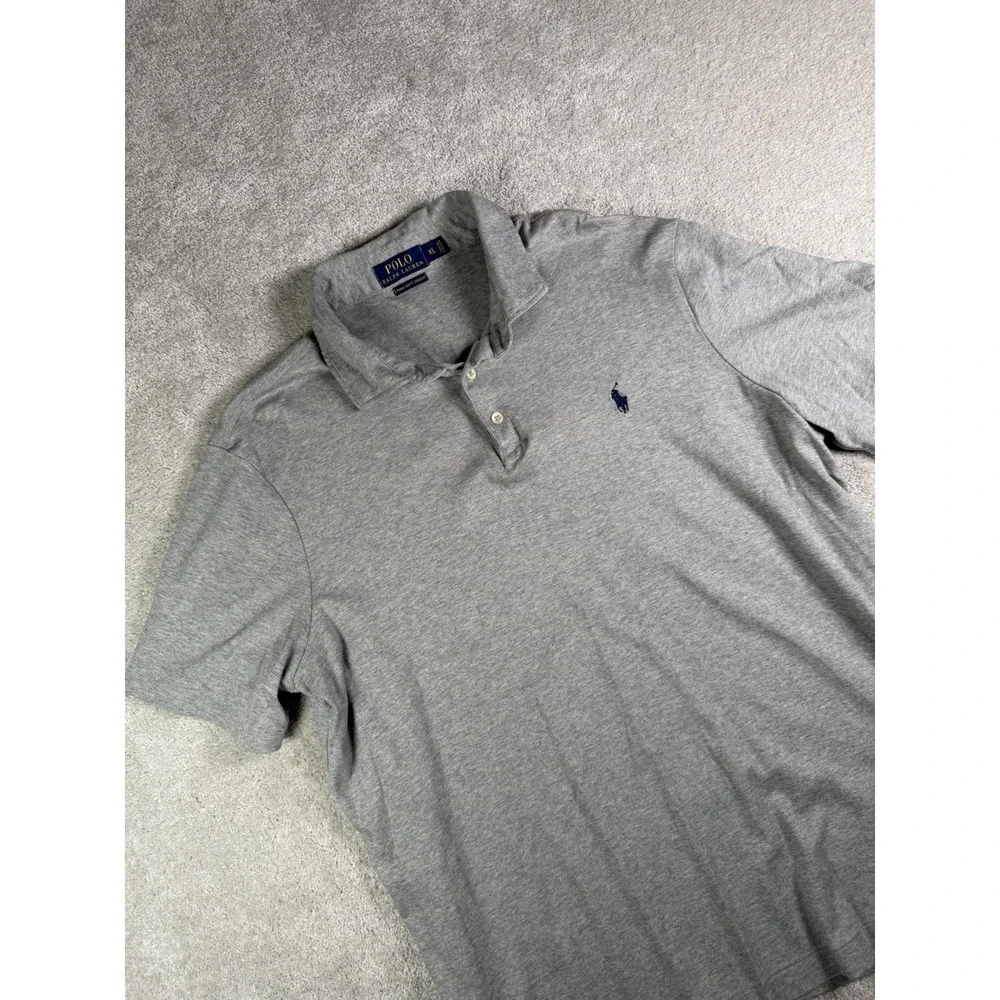 Polo Ralph Lauren Mens XL Grey Short Sleeve Polo Shirt Heather Pima Soft Touch